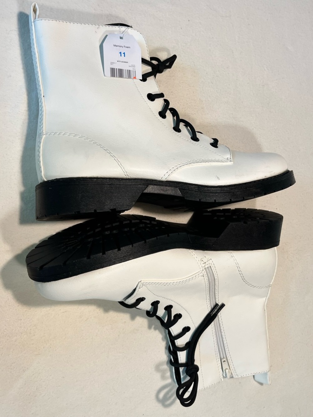 NEW White Lace-Up Combat Boots with Side Zip - Women - Picture 2 of 7